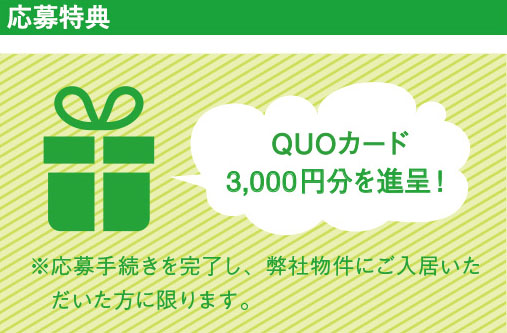 応募特典 QUOカード3,000円分を進呈！　※応募手続きを完了し、応募要件をすべて満たした方に限ります。